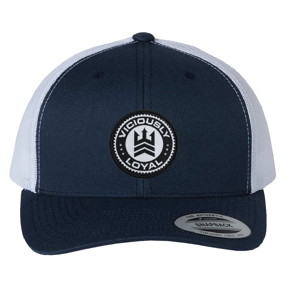VL Medallion Woven Patch Trucker Hat - NAVY/WHITE